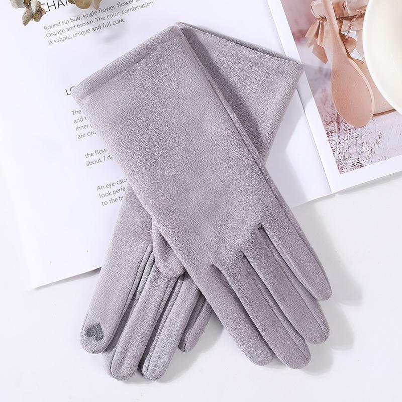 New Women Winter Keep Warm Touch Screen Suede Fabric Plus Velvet Inside Thicken Female Elegant Solid Simple Style Soft Gloves