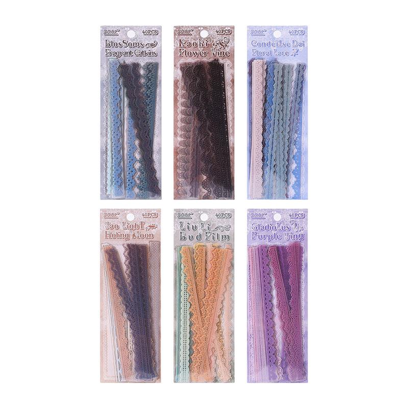 ZABC PET Stickers: Bud Dream Yarn Series - Retro Lace Diary Decor, 40 Sheets, 6 Designs
