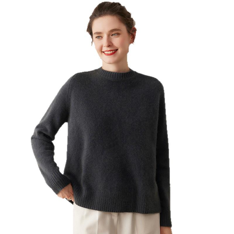 Women's Cashmere Sweater - Round Neck, Solid Color, Comfortable Loose Fit, Saddle Shoulder Knit Base Layer for Autumn & Winter.