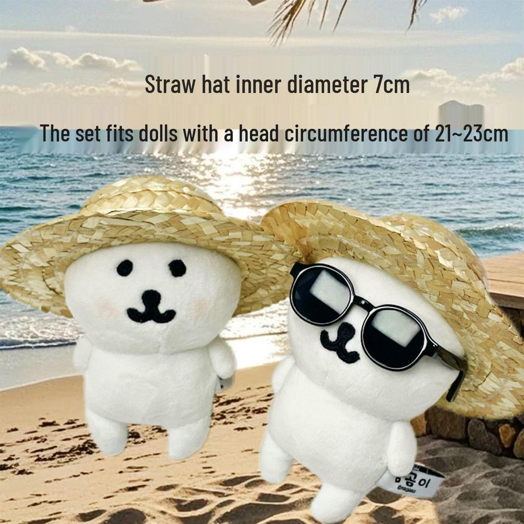 Adorable 10cm Cotton Bear Doll with Straw Hat - Cute Accessory for Babies