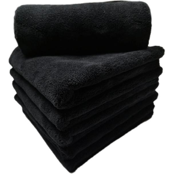 Plush Edgeless Microfiber Towel For Car, Soft Drying Wash Detailing Buffing Polishing Towel, 500 GSM 6PACK 16 X 16Inches (Black, 6Pack)