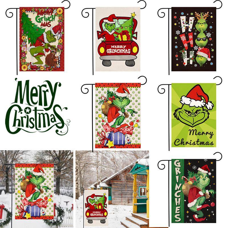 Steag de Grădină de Crăciun Grinch Decor Festiv pentru Curte In Imprimat Față-Verso In