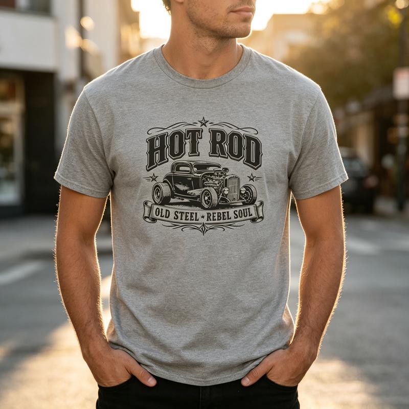 Hot Rod Retro TShirt Old School American Car Tee Racing Fans Gift Graphic Print Soft Cotton Crew Neck Top Y2k Top Harajuku
