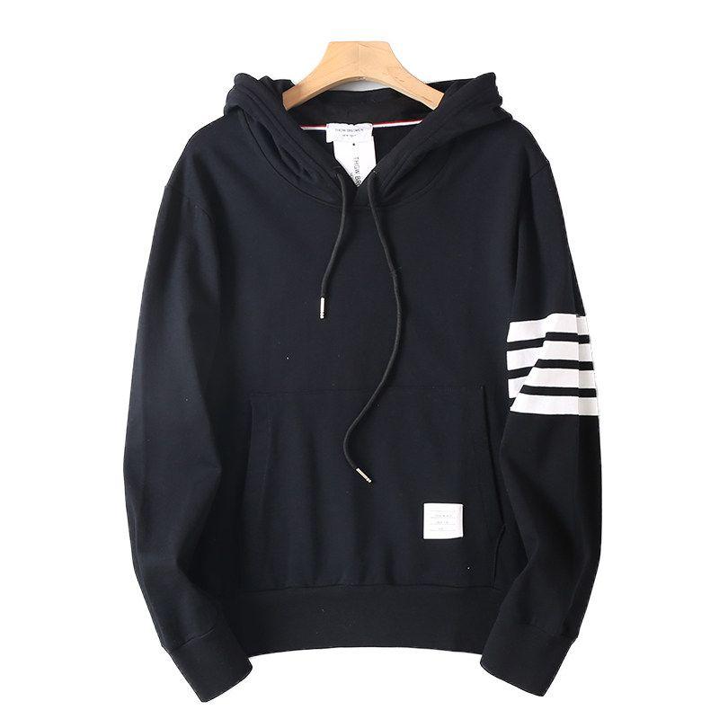 Four-Stripe Color-Woven Striped Hoodie Pullover Sports Casual Sweatshirt Unisex Couple's Outfit Trendy Brand Jacket