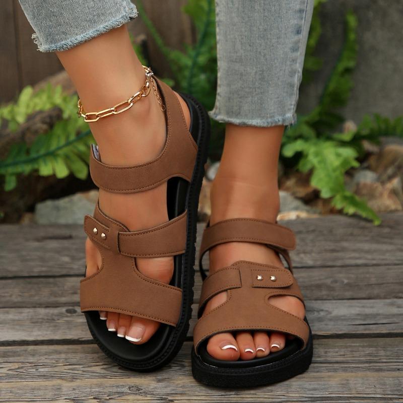 

Шлепанцы большого размера женские летние новые однотонные повседневные универсальные на толстой подошве на липучке пляжные прохладные шлепанцы 43 светло-коричневого