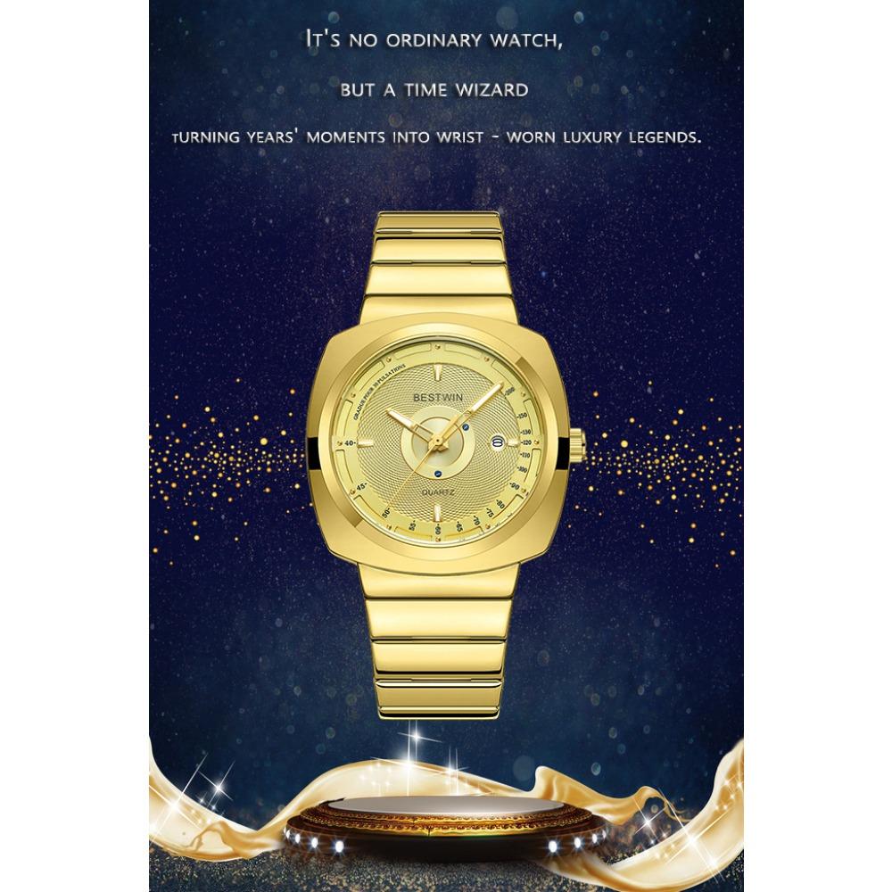 Men Square Quartz Wristwatch Stainless Steel Band Calendar Waterproof Business Male Gift Watch