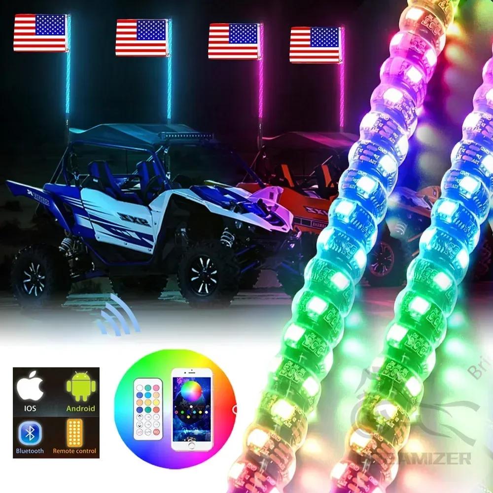 2/3/4FT RGB LED Whip Lights Customizable Length Multicolor Flagpole Decorative Lamps For UTV ATV Polaris RZR