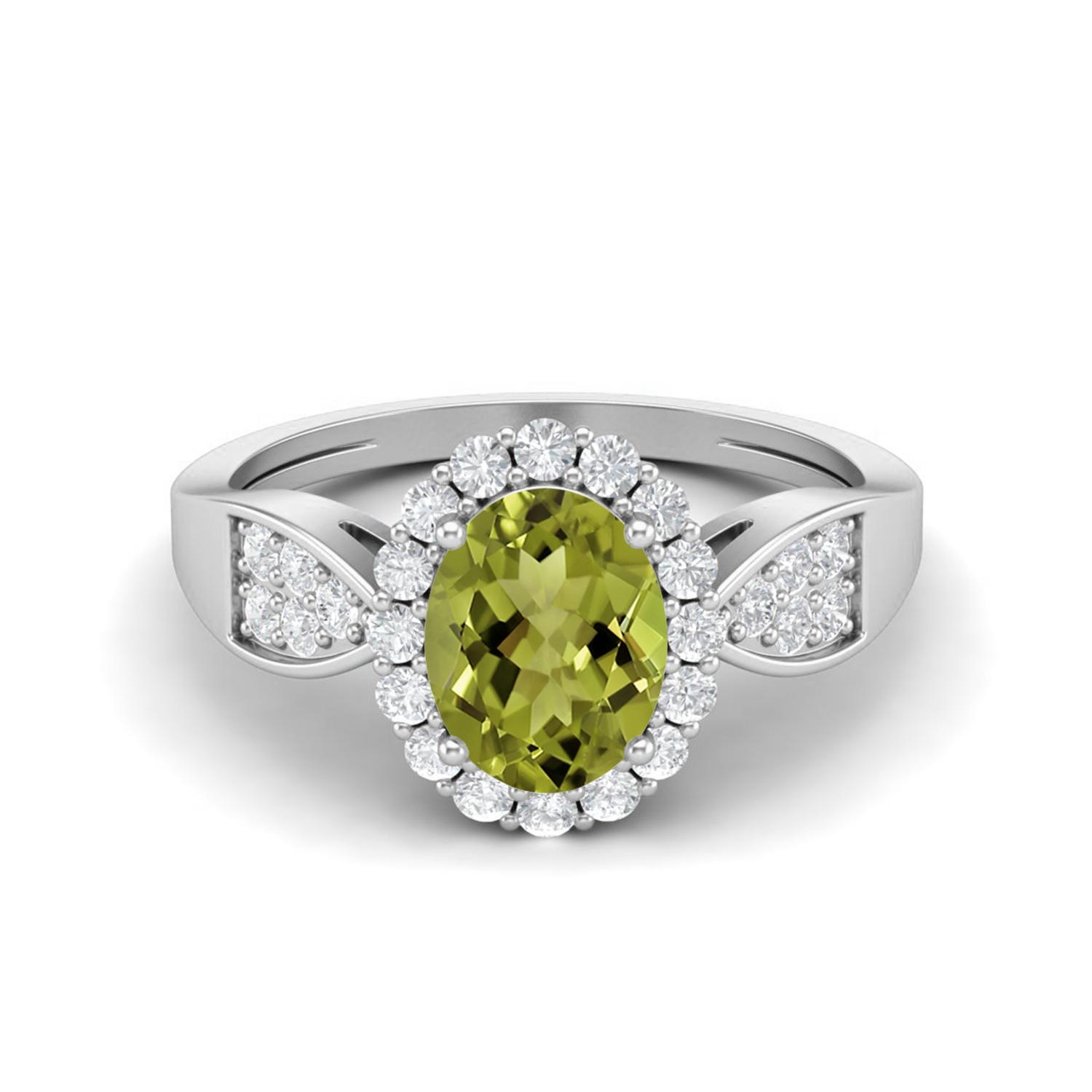 

8X6mm Oval Peridot 925 Sterling Silver Solitaire Accents Women Engagement Ring 7 білий