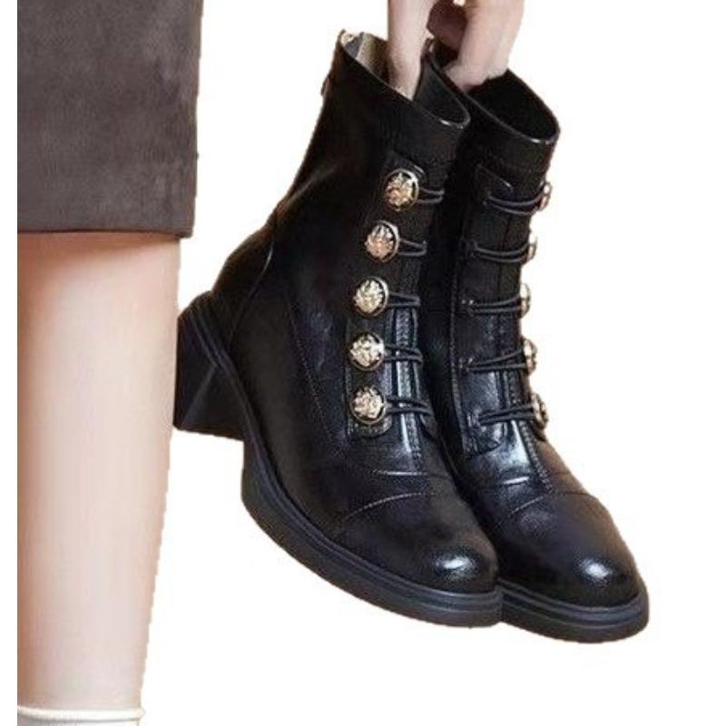 New Fleece Boots, Round Toe, Medium Thick Heel Boots, Anti-slip Women's Shoes