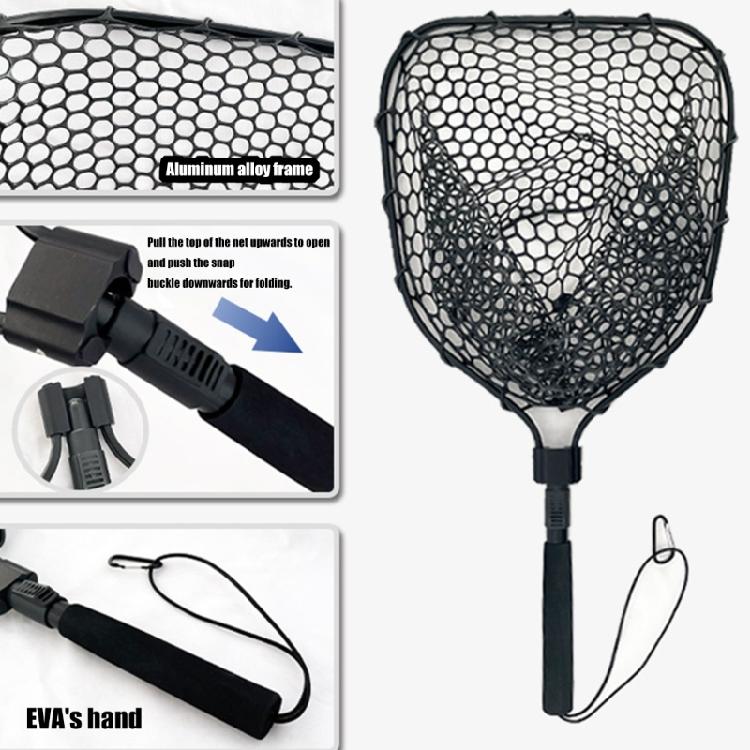 Collapsible Handle Fishing Net Fish Landing Net Saltwater Fishing Equipment Silicone Mesh for Safe Fish Catching