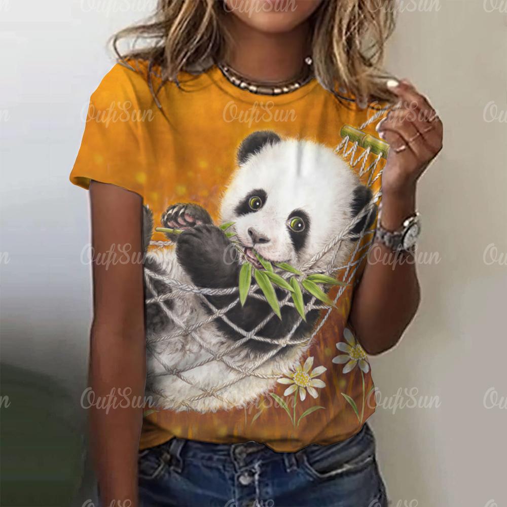 Kawaii Vintage Anime Panda Print T Shirt Funny Women Summer Casual Short Sleeve Tshirts Female Loose Tops Ropa Y2k Hombre Tees