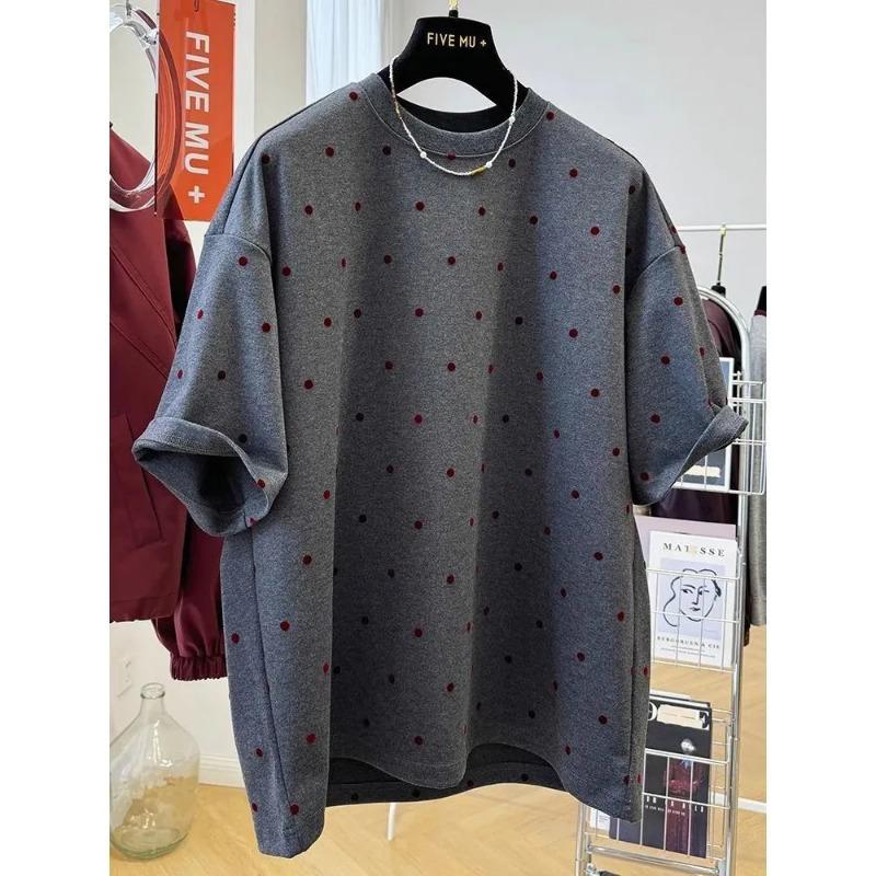 

Women s Brushed Niche Polka Dot Short-sleeved T-shirt Spring and Summer New Design Tops XL сірий
