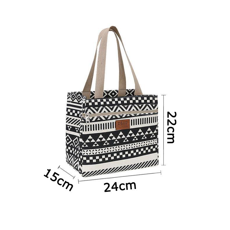 WTEMPO Canvas Lunch Box Handbags Aluminum Foil Insulated Work Hand-carried Lunch Bag Ethnic Style Retro Mommy Bags