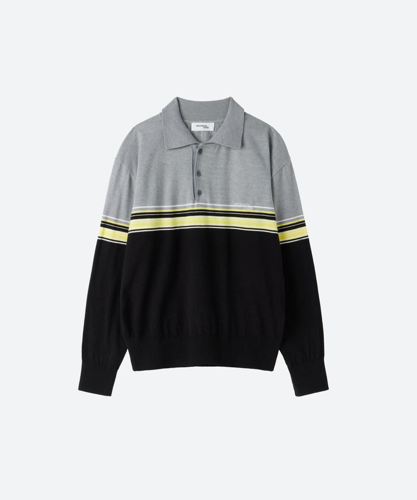 MOONSUN M.C Unisex, Point Stripe Collar Knit / Gray Yellow