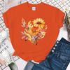(Premium T-Shirt)Lustige Herbstblumen-Print T-Shirts für Damen Sommer Rundhals T-Shirt Femme Mode Lässige T-Shirts