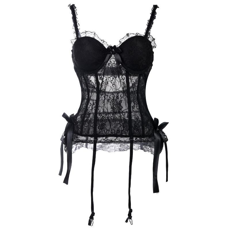 Seductive Lace Mesh See-Through Lingerie Bodysuit with Suspender Straps