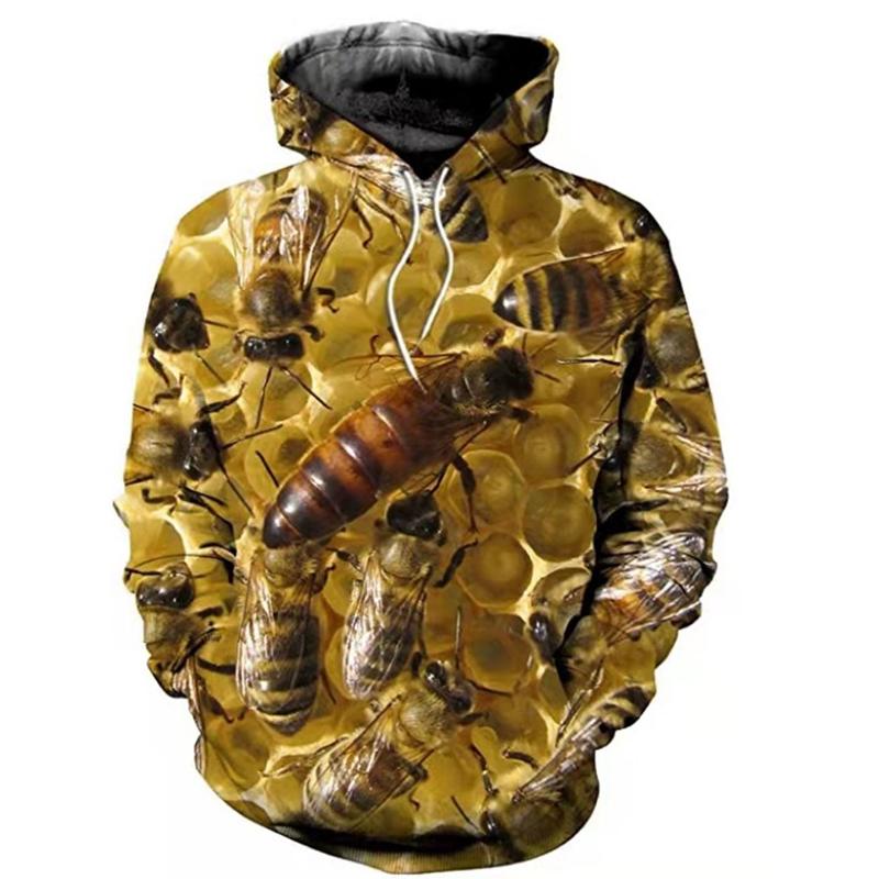 Vtipné mikiny s 3D potiskem včelí plástve pro muže a ženy, módní podzimní ležérní mikiny, nadměrné pulovry s kapucí, tepláková souprava