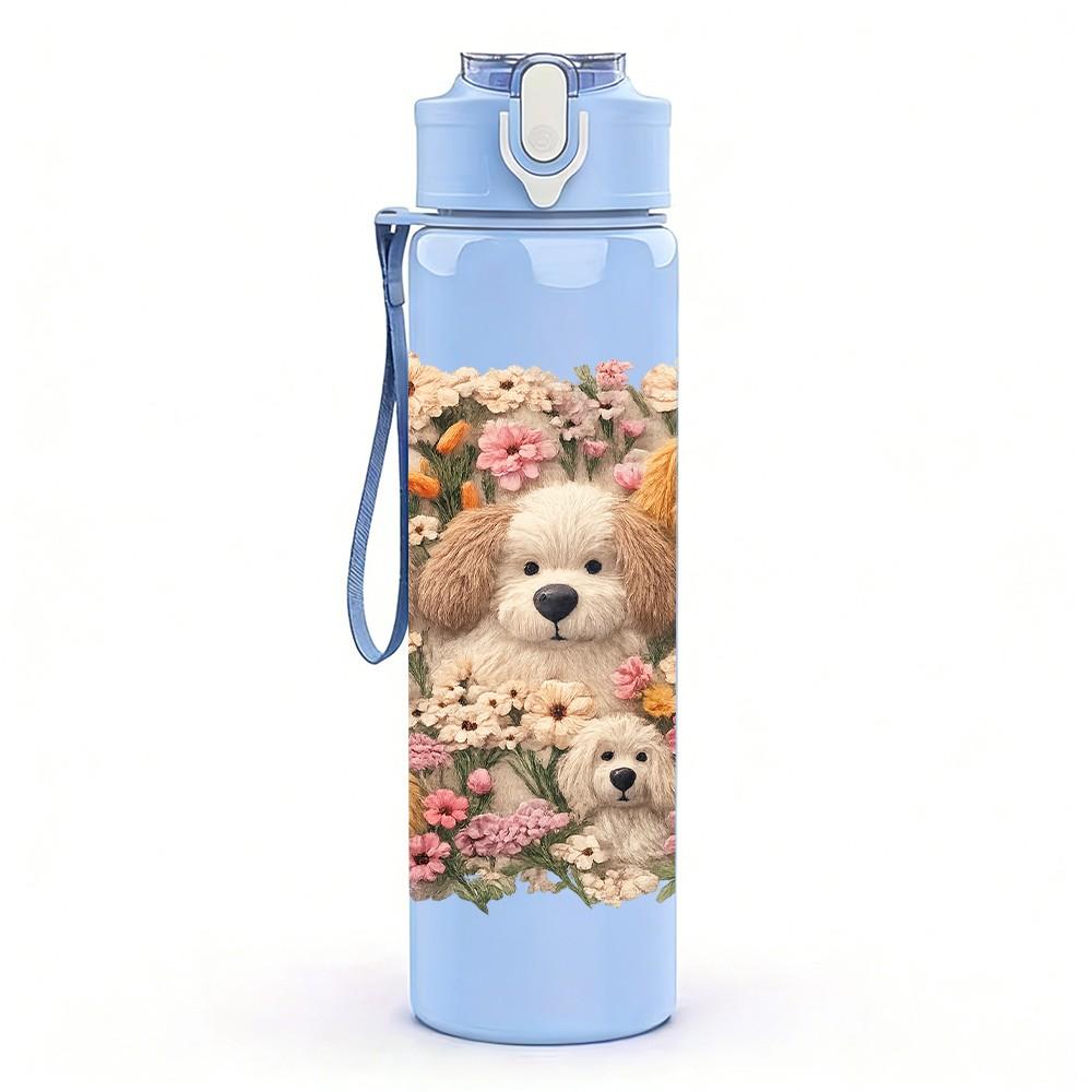 1PC Teddy Bear Stuffed Toy Group Print 750ml Color Plastic Sports Water Bottle Leakproof Flip Straw Lid Suitable for Sports Office Home Use