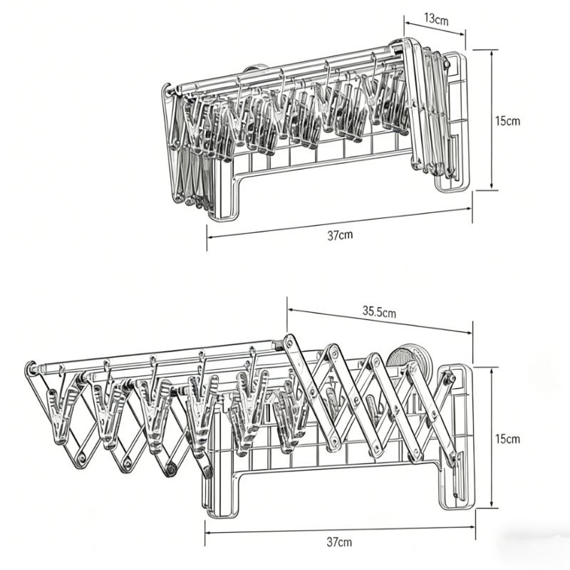 Foldable Invisible Suction Cup Sock Drying Rack 20 Clips Space Saving Multi Functional Laundry Organizer No Drilling