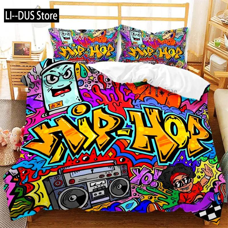 Graffiti Duvet Cover Hip Hop Street Culture Print Bedding Set Microfiber Colorful Overlapping Blocky Letters Art Comforter Cover