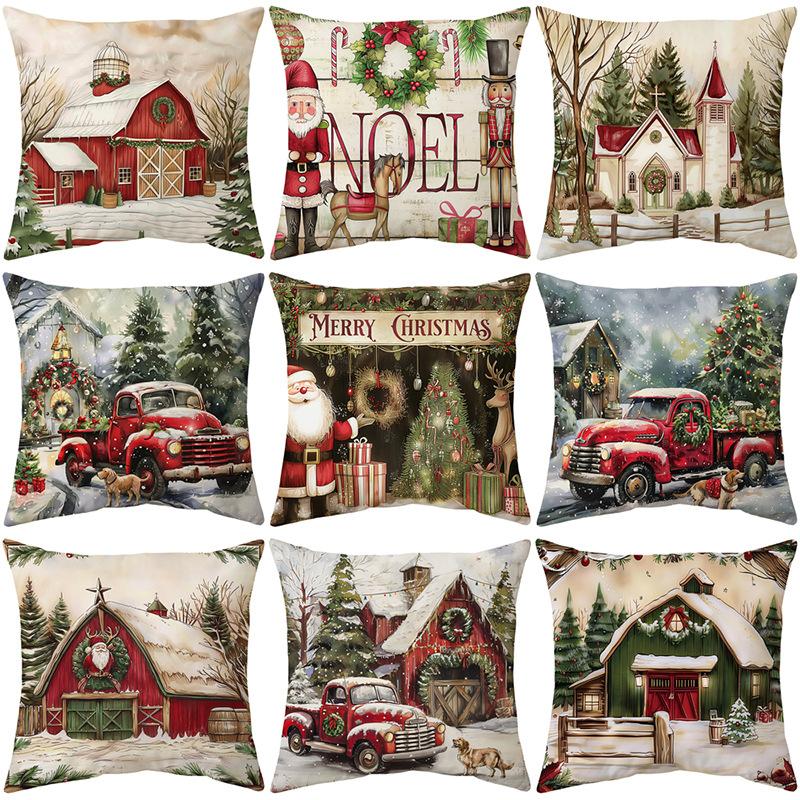 New Christmas Pillow Cover Super Soft Short Plush Printed Sofa Decorative Cushion Cover Home Cushion