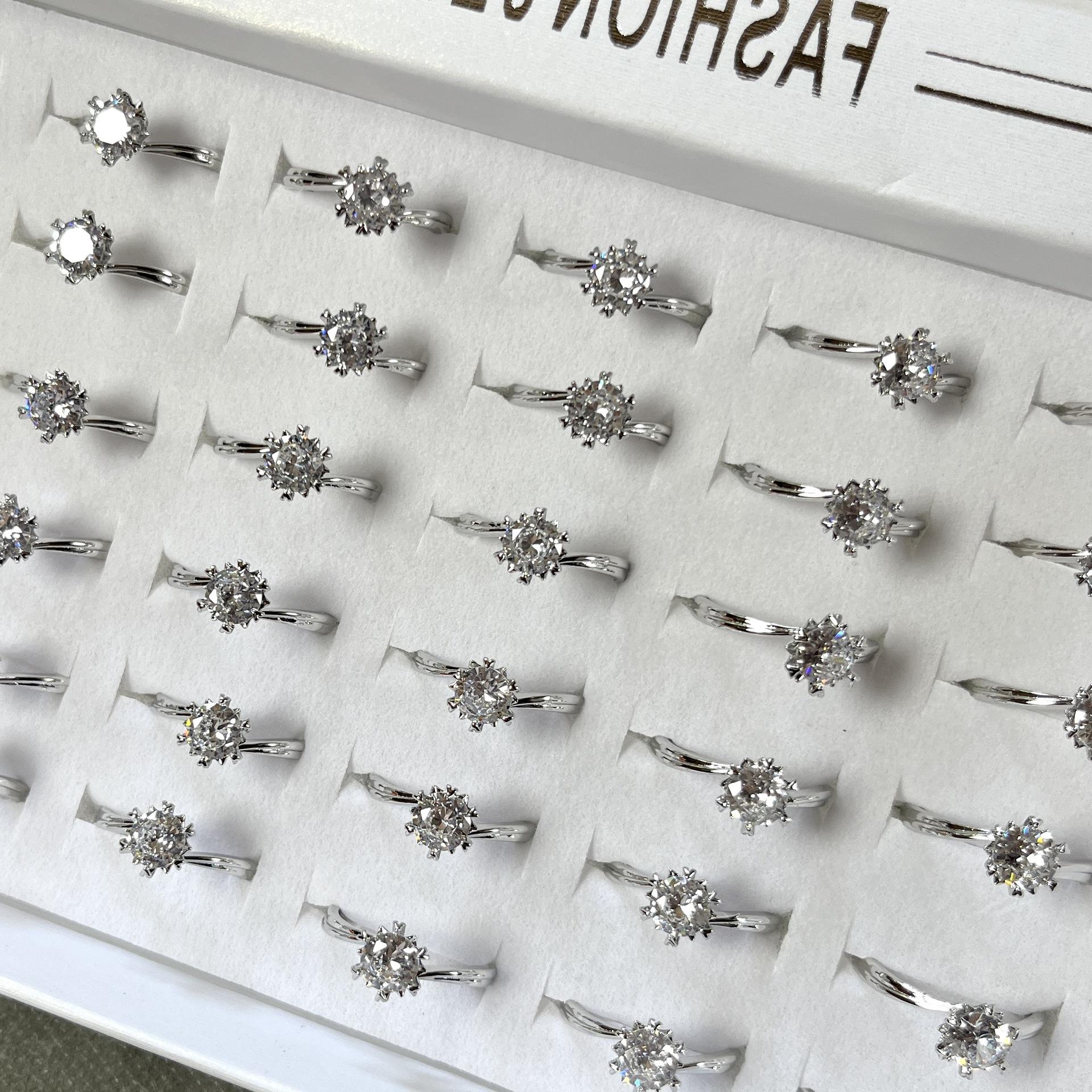 36Pcs Sunflower Ring Opened Snowflake Ring Women Adjustable Zirconium Ring