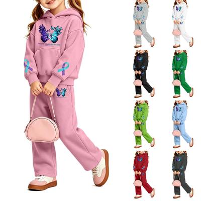 Girls' Print Hoodie and Sweatpants Set, 2-Piece Outfit for Casual Wear