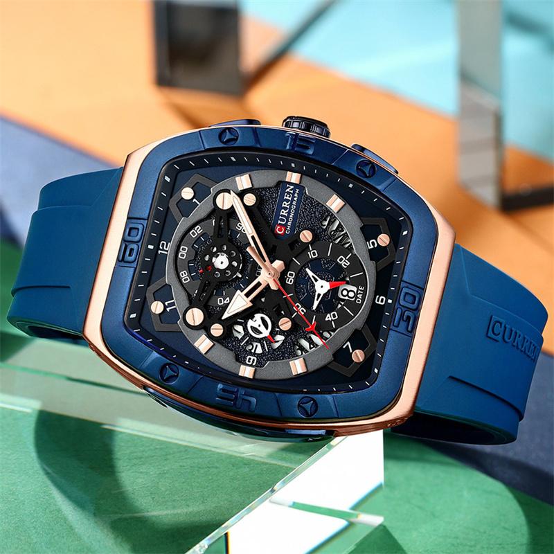 CURREN Man WristWatch Waterproof Chronograph Date Men Watch Military Top Brand Luxury Silicone Original Sport Male Clock 8443