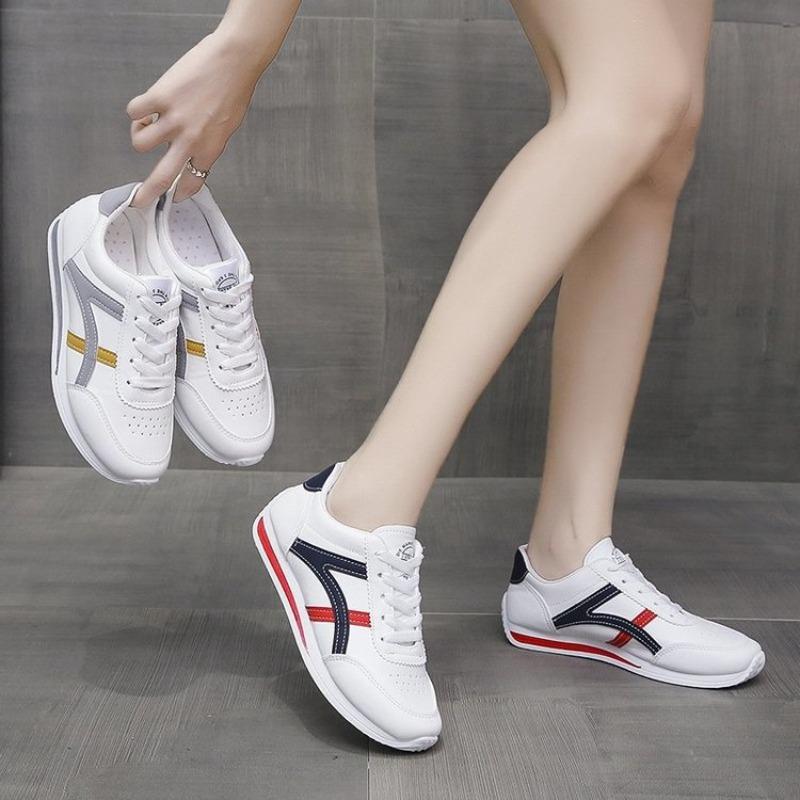 Spring and summer new sports style women's shoes leather surface student white shoes running trendy shoes