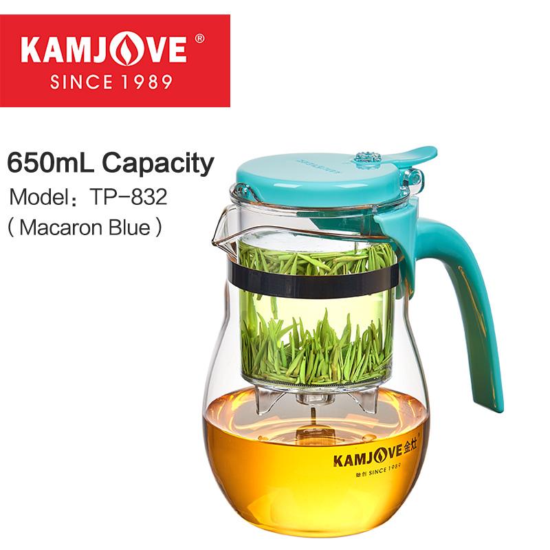 KAMJOVE Multi Style Glass Kung Fu Tea Pot, One click Filter, Kung Fu Teapot Press, Auto Open Art Portable Teacup, 500ml-750ml