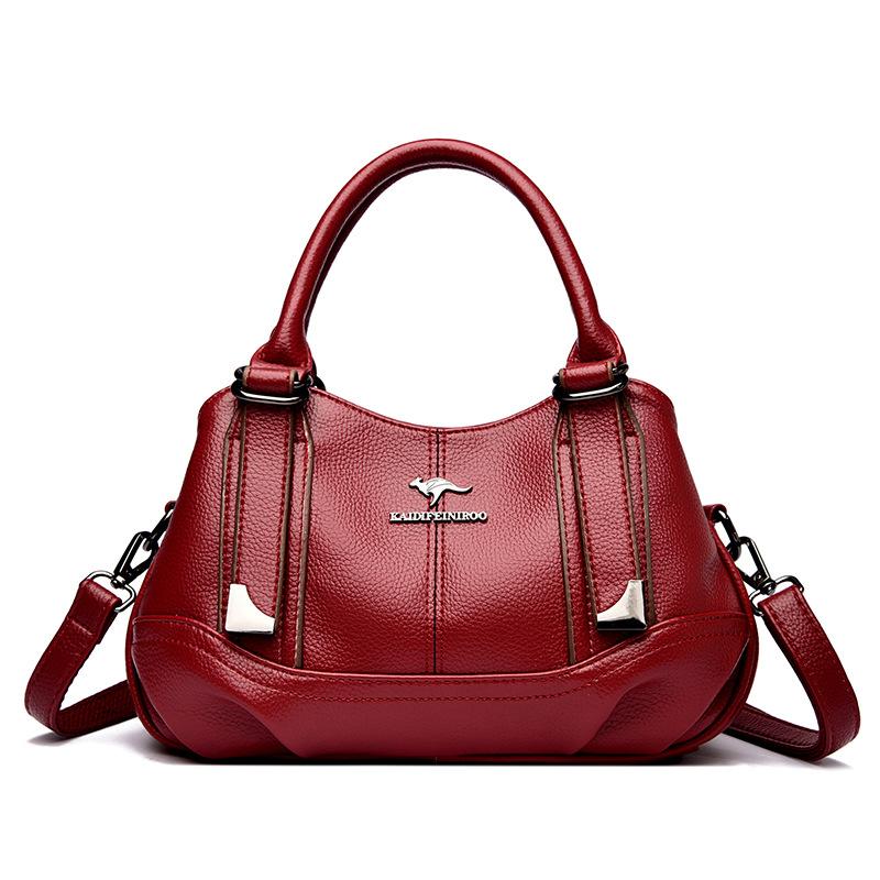 Fashion Three-layer Pocket Handbag, Trendy Leather Texture, Middle-aged Woman's Single-shoulder Bag