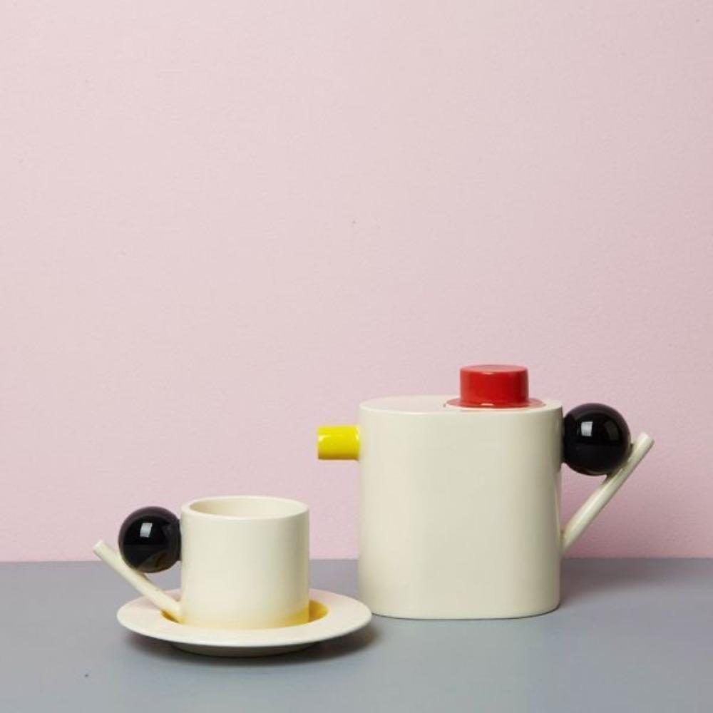 Ceramic Kettle Cup Simple Geometric Sphere Afternoon Tea Ceramic Coffee Cup and Saucer Color Matching Coffee Cup and Saucer