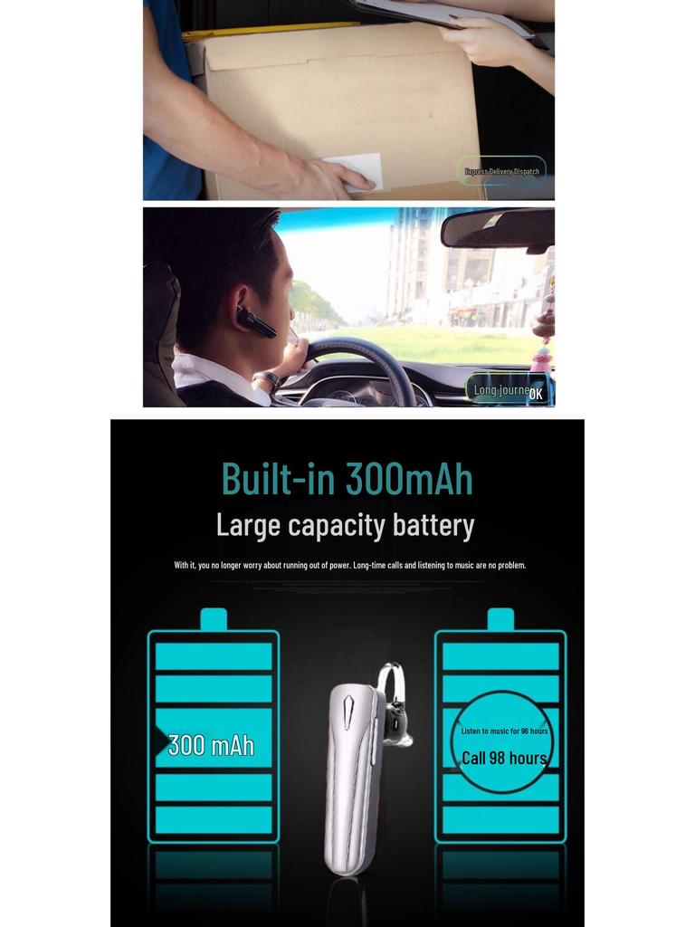 Universal Bluetooth 5.3 Sports Headset: Ultra-Long Battery, In-Ear/Over-Ear Design for Driving & Running