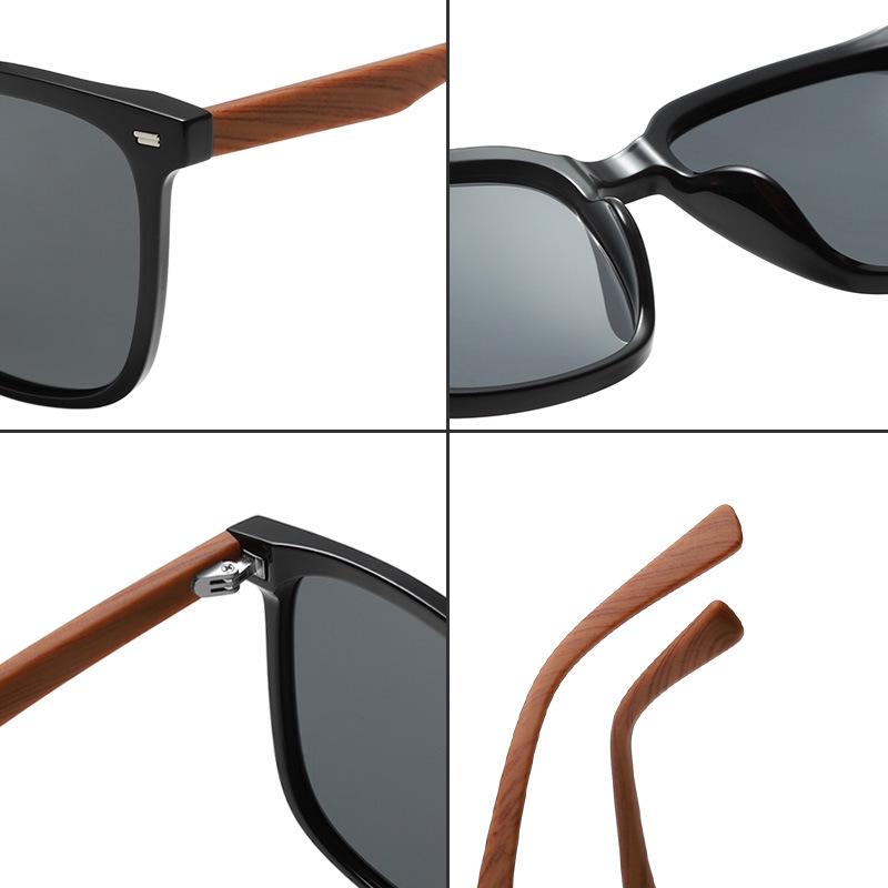 Women's Polarized Anti-UV Sunglasses with Fashionable TR Frame and Wood Grain Arms, Anti-Glare Driving Glasses