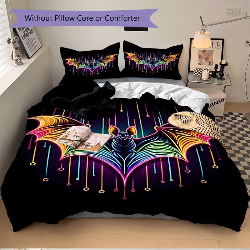 3pcs Neon Bat Print Duvet Cover Set, Cover For Bedroom Guest Room (1 Duvet Cover + 2 Pillowcase, Without Quilt), yy250922111