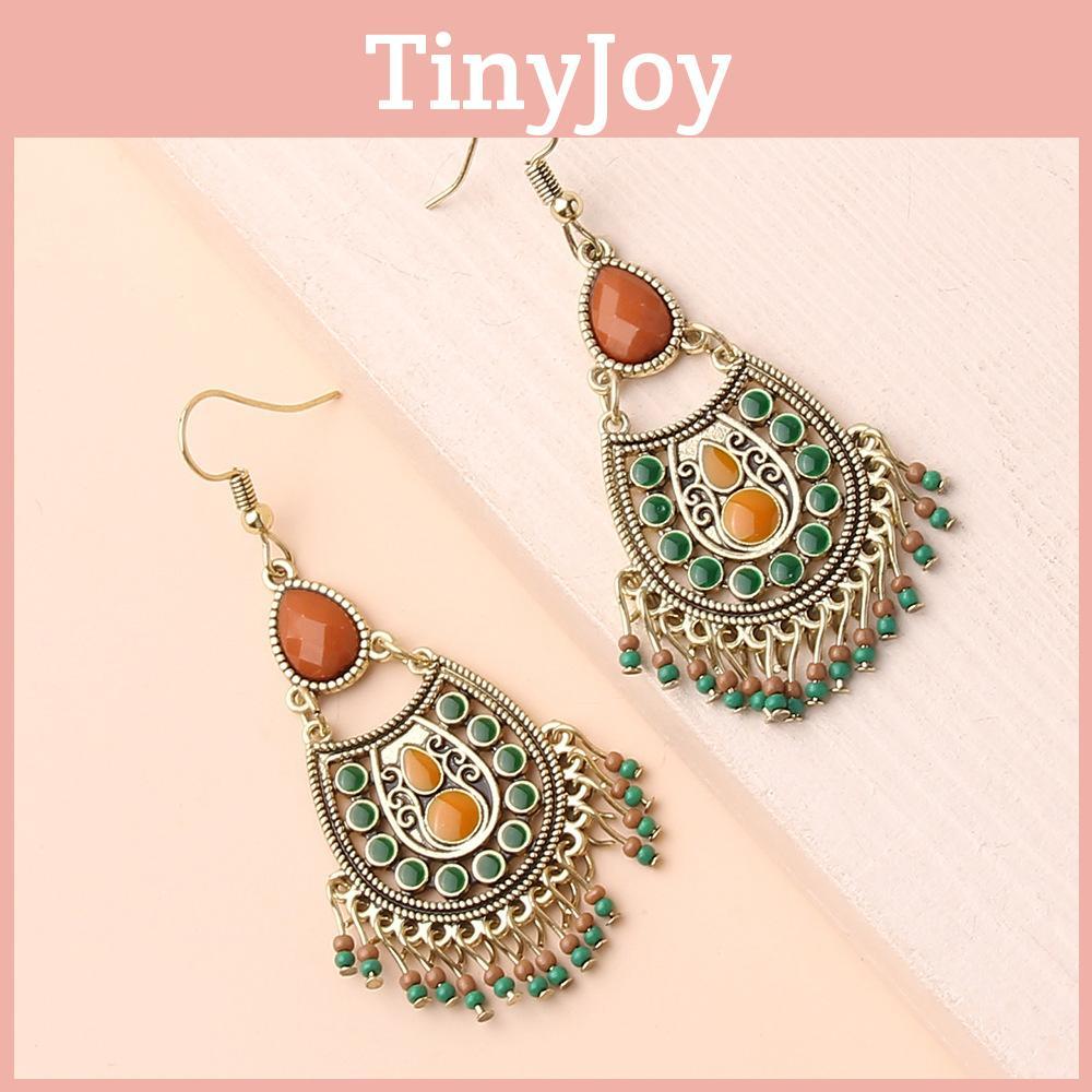 Ethnic Style Long Drop Oil Earrings Metal Geometric Pendant For Women Gift
