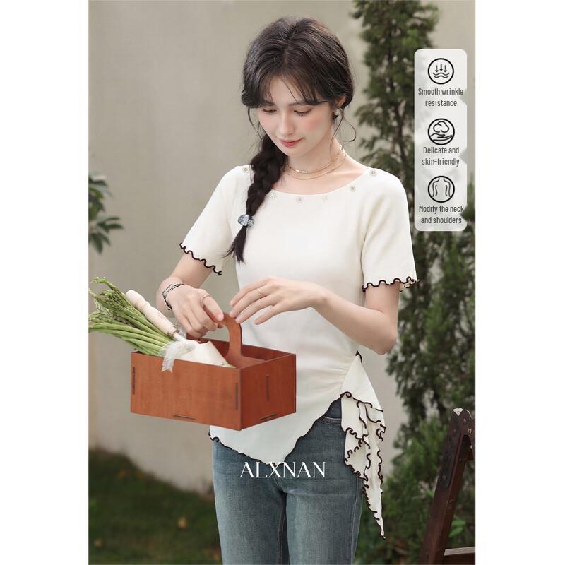 Women s French Style Irregular Knit T-Shirt M