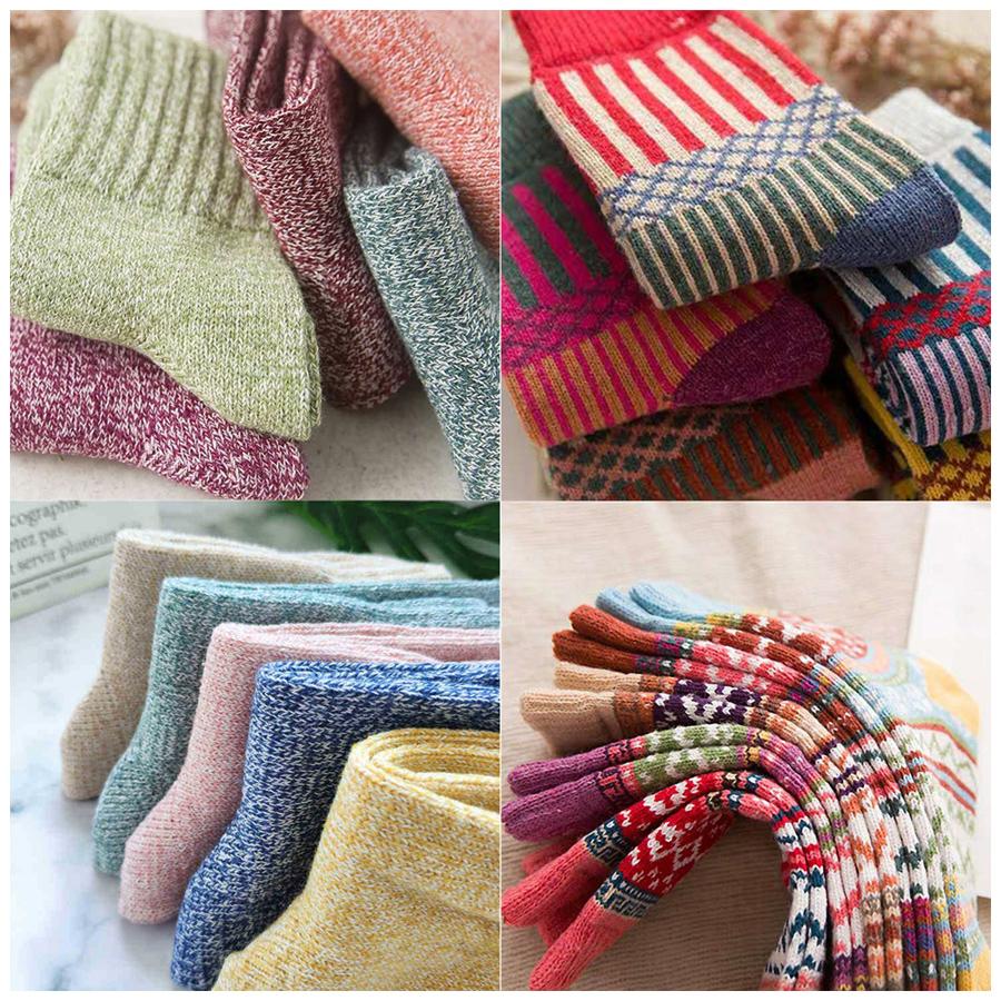 5 Pairs/Lot Wool Socks Women Winter Japanese Harajuku  Bohemian Cashmere Warm Colorful Socks Ladies Girl Christmas Gift 5 Styles