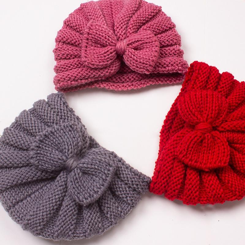 Autumn and Winter New Baby Bow Hat, Children's Knitted Warm Wool Hat, Baby Fetal Hat