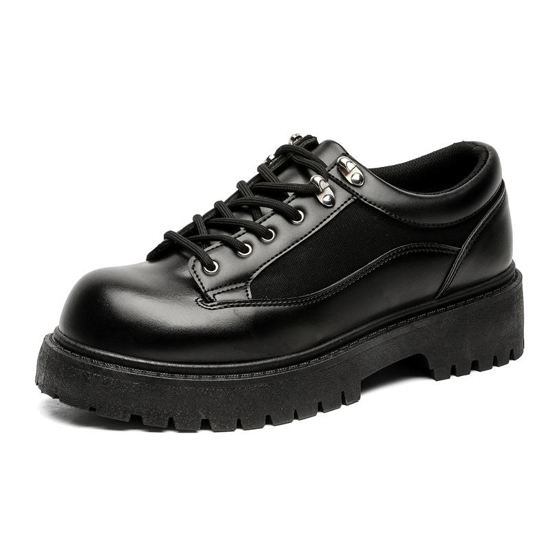 New men's black casual leather shoes big head niche low top thick sole heightening men's shoes Z55