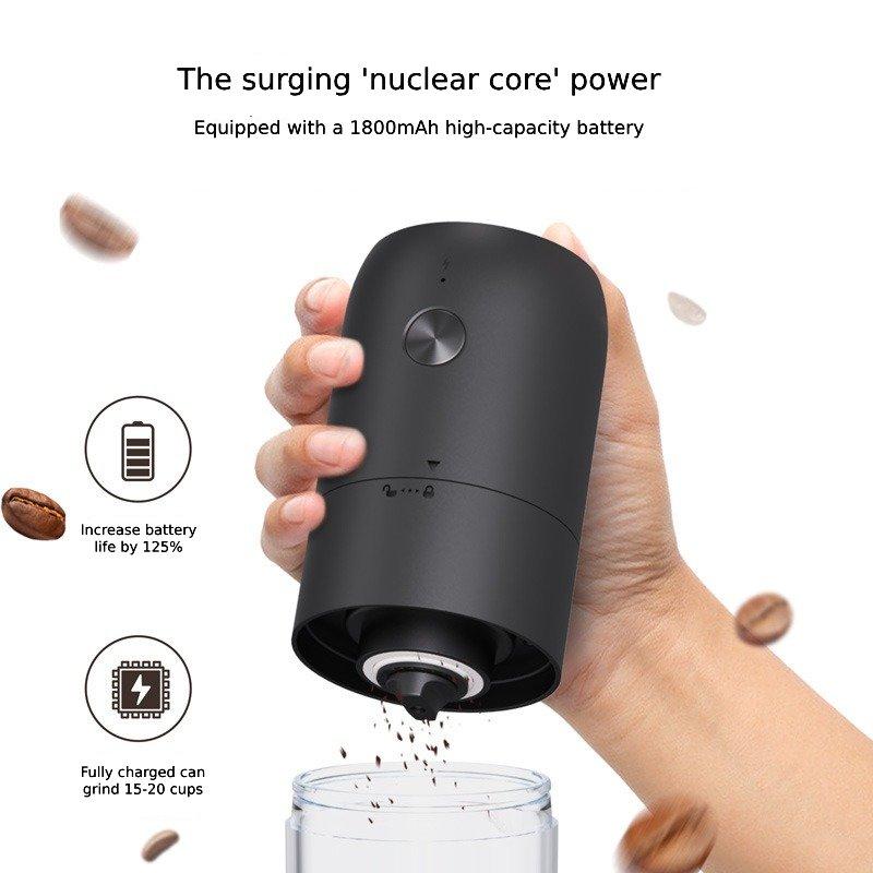 Portable Electric Coffee Grinder 50s Fast Grinding, 1800mAh USB-C Rechargeable Conical Burr 15 Grind Settings Bean Mill Tool