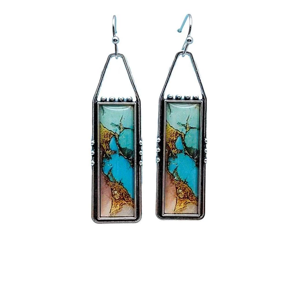 Kolczyki wiszące z imitacją turkusu w stylu Retro Bohemian
