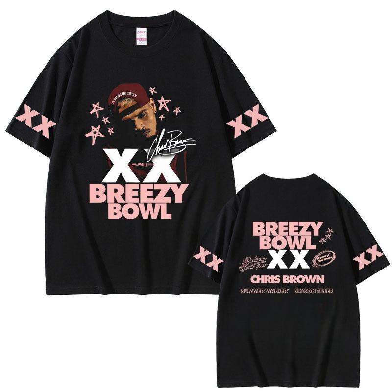 2026 SpringSummer Rap Artist Chris Brown Breezy Bowl XX Tour Mens and Womens HipHop Streetwear TShirts 2XL