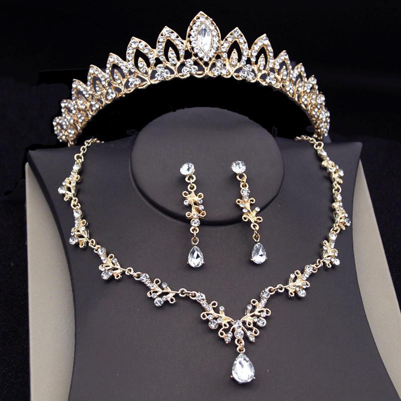 Luxury Princess Bridal Jewelry Sets for Girls Tiaras Crown Dangle Earrings Choker Necklace Wedding Jewelry Set