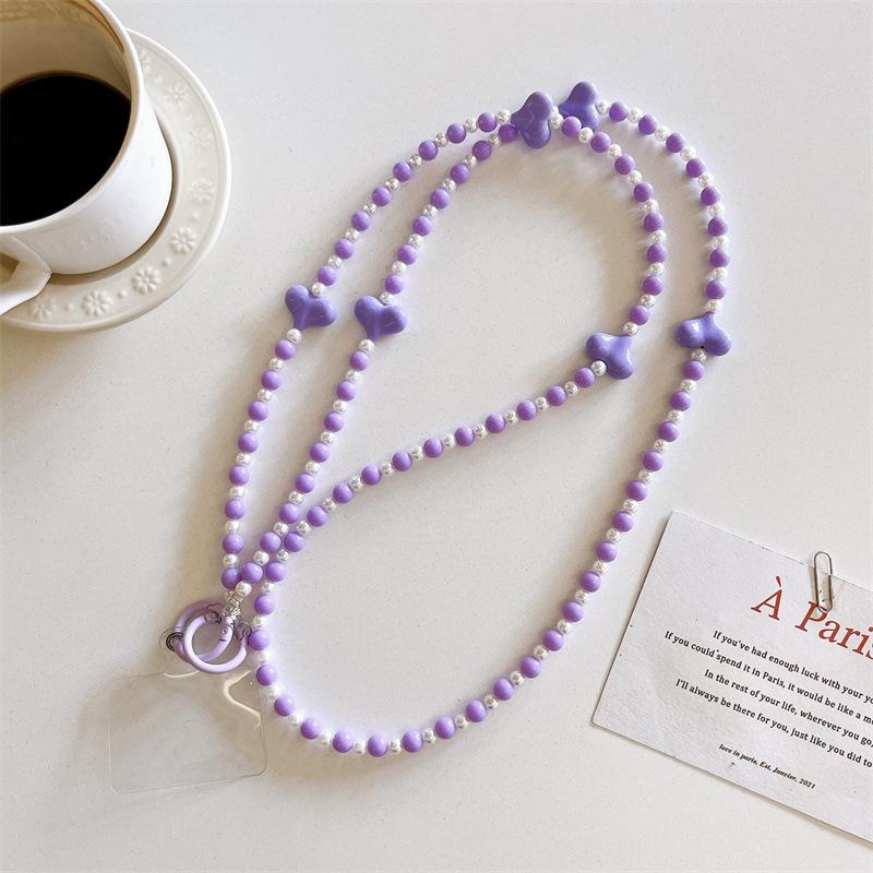 Korean Style Sweet Girl Colorful Heart Handmade Beaded Phone Case Long Chain Strap Crossbody Internet Celebrity New Chain