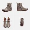 Johnature Genuine Leather Retro Short Boots Side Zipper Comfortable Lightweight Versatile Women's Shoes