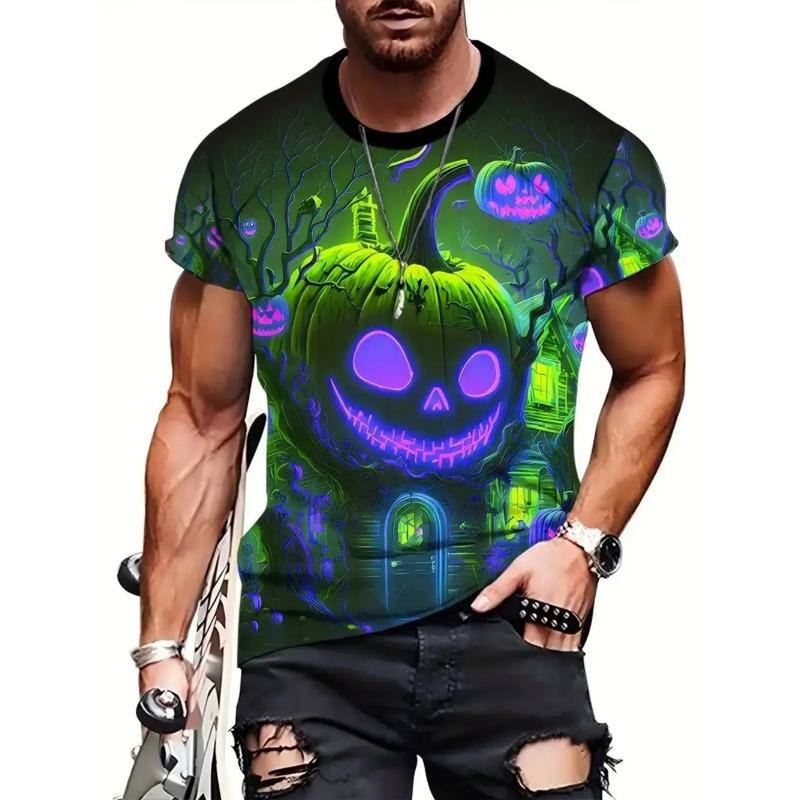 Halloween Men's T-Shirts Vintage 3D Print Summer Short Sleeve Y2k T-Shirt Loose Casual Summer Tops Trendy Fashion Men's Clothing