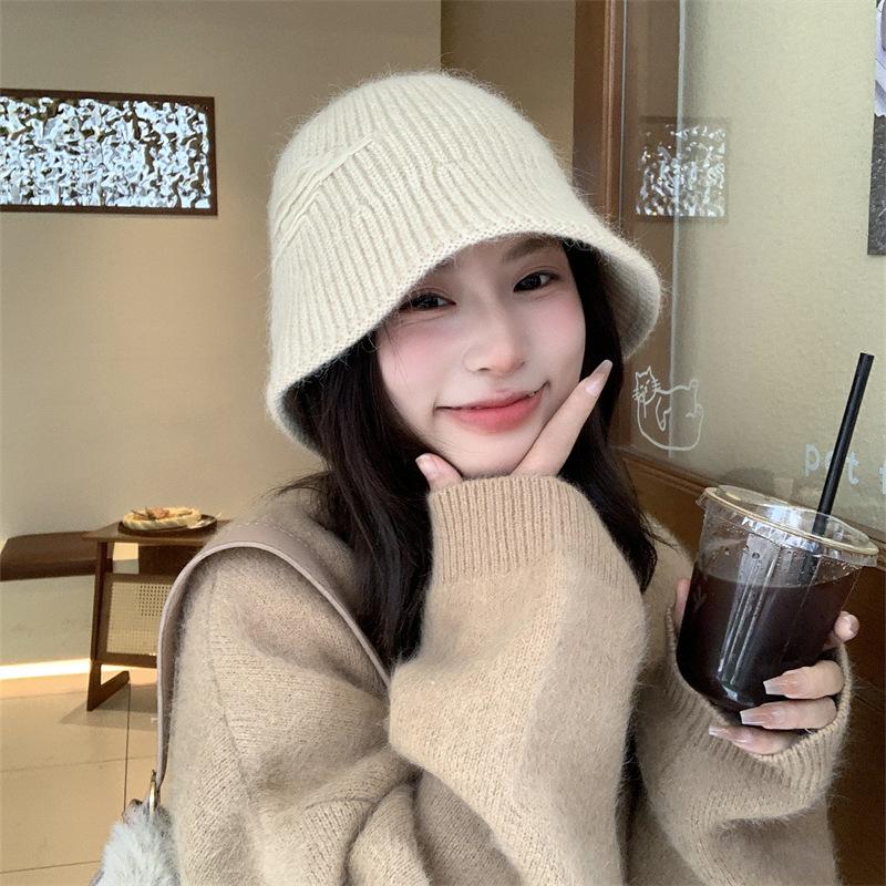 Rabbit Plush Bucket Hat Women's New Autumn and Winter Fashion Versatile Face Small Versatile Big Head Circumference Basin Hat