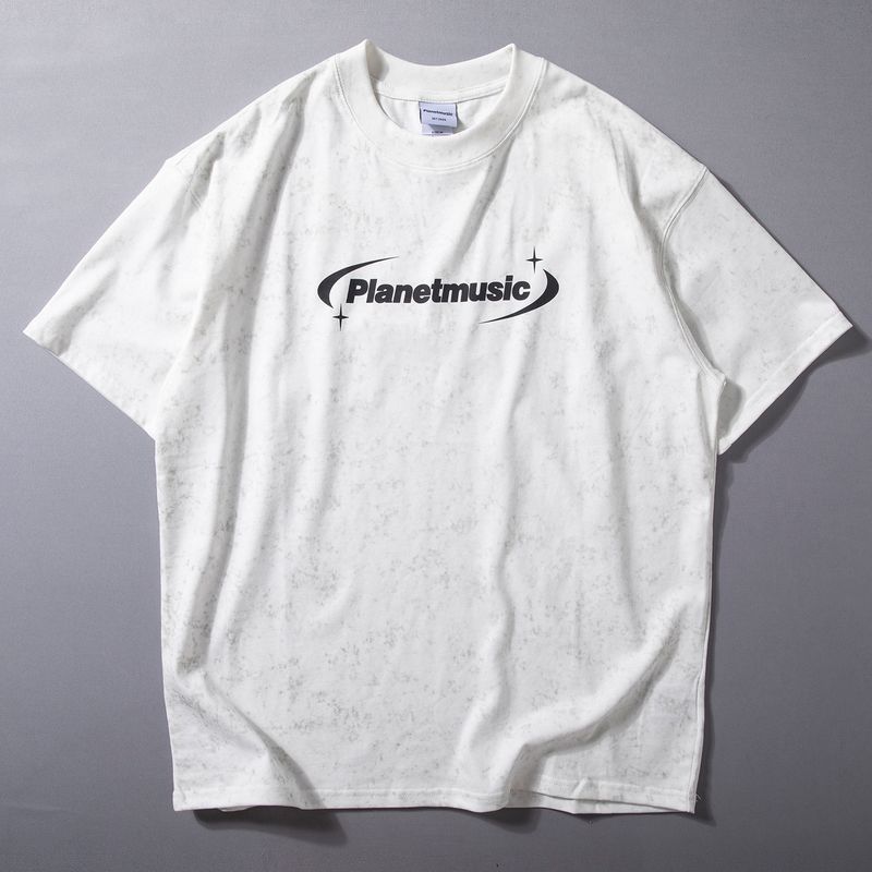 Short-Sleeved T-Shirt for Men, Summer New Style, American Retro Trendy Brand, Tie-Dye, Distressed Letter Print, Loose Wide-Fit Top