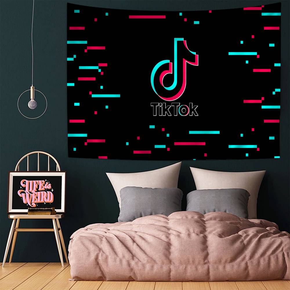 TTikTok Logo Cartoon Tapestry Home Decoration Hippie Bohemian Decoration Divination Home Decor